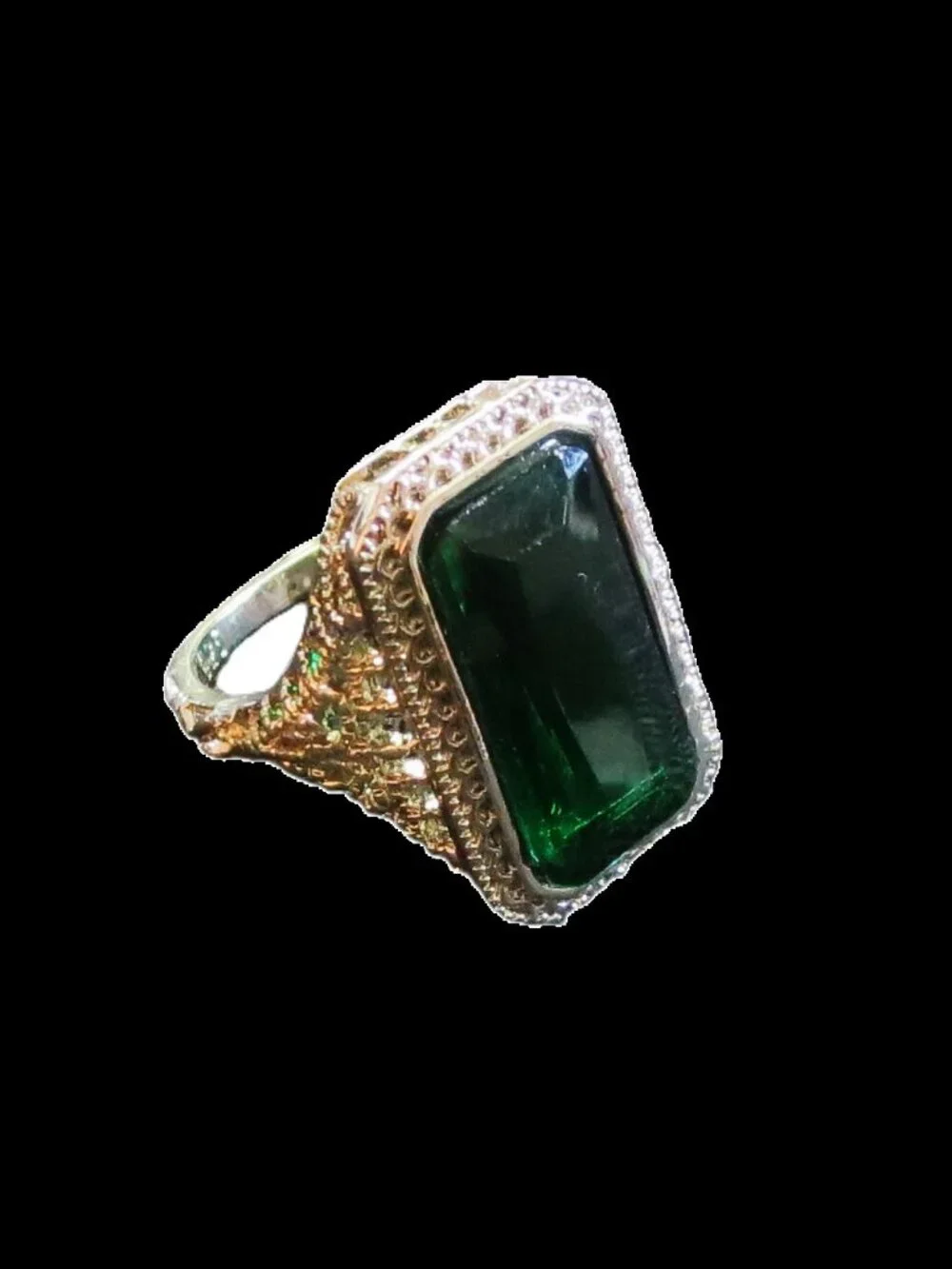 925 Sterling Silver Green Stone Halo Statement Ring Size 8
